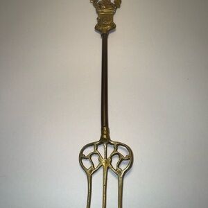 Vintage English Solid Brass Toasting Fork with Man and Building